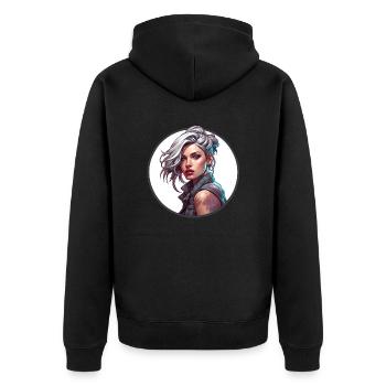 Rocker Girl / Punkrock / Frau / bunte Haare / cool - Unisex Premium Bio Zip Hoodie - Schwarz - Hinten - Nico (187cm)