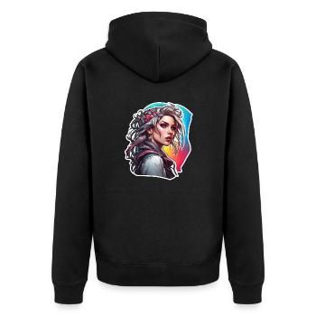 Rocker Girl / Punkrock / Frau / bunte Haare / cool - Unisex Premium Bio Zip Hoodie - Schwarz - Hinten - Nico (187cm)