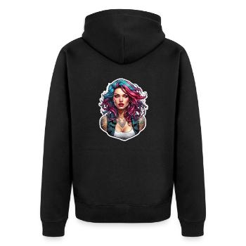 Rocker Girl / Punkrock / Frau / bunte Haare / cool - Unisex Premium Bio Zip Hoodie - Schwarz - Hinten - Nico (187cm)