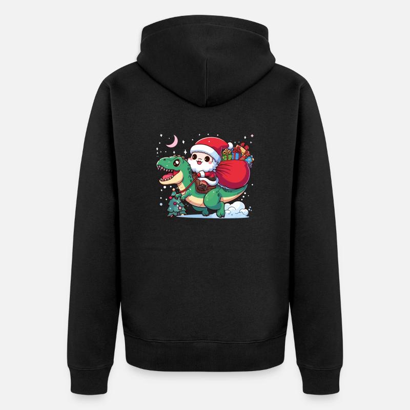 Père Noël et T rex - Veste à capuche bio Premium Unisexe - noir