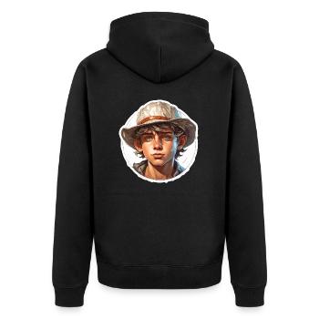 Farmer / Bauer / Ernte / Anbau / Bauernhof / Erde - Unisex Premium Bio Zip Hoodie - Schwarz - Hinten - Nico (187cm)