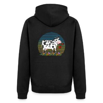 Kuh - Unisex Premium Bio Zip Hoodie - Schwarz - Hinten - Nico (187cm)