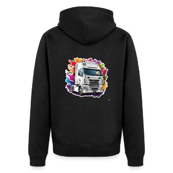 Truck / LKW / Lastfahrzeug / Fracht / Straße - Unisex Premium Bio Zip Hoodie - Schwarz - Hinten - Nico (187cm)