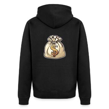 Geldsack / Scheine / Münzen / Zaster / Vermögen - Unisex Premium Bio Zip Hoodie - Schwarz - Hinten - Nico (187cm)
