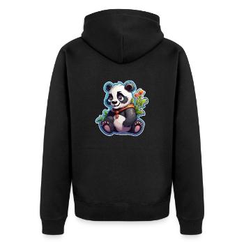 Panda / Tier / Zoo / Bambus / Wild / Kindlich - Unisex Premium Bio Zip Hoodie - Schwarz - Hinten - Nico (187cm)