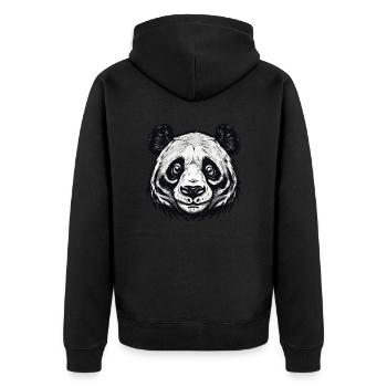 Panda / Tier / Zoo / Bambus / Wild / Kindlich - Unisex Premium Bio Zip Hoodie - Schwarz - Hinten - Nico (187cm)