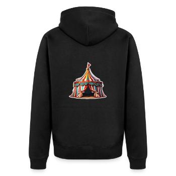 Zirkuszelt / Manege / Unterhaltung / Artisten - Unisex Premium Bio Zip Hoodie - Schwarz - Hinten - Nico (187cm)
