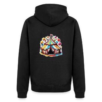 Zirkuszelt / Manege / Unterhaltung / Artisten - Unisex Premium Bio Zip Hoodie - Schwarz - Hinten - Nico (187cm)