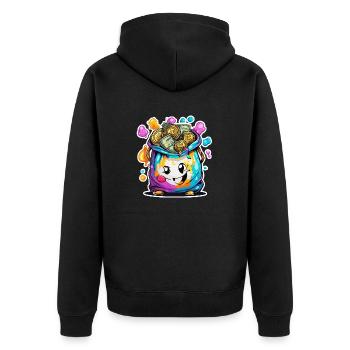 Geldsack / Scheine / Münzen / Zaster / Vermögen - Unisex Premium Bio Zip Hoodie - Schwarz - Hinten - Nico (187cm)