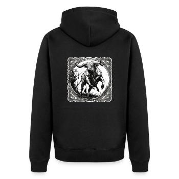 Stier / Bulle / Tier / Hörner / Stierkampf - Unisex Premium Bio Zip Hoodie - Schwarz - Hinten - Nico (187cm)