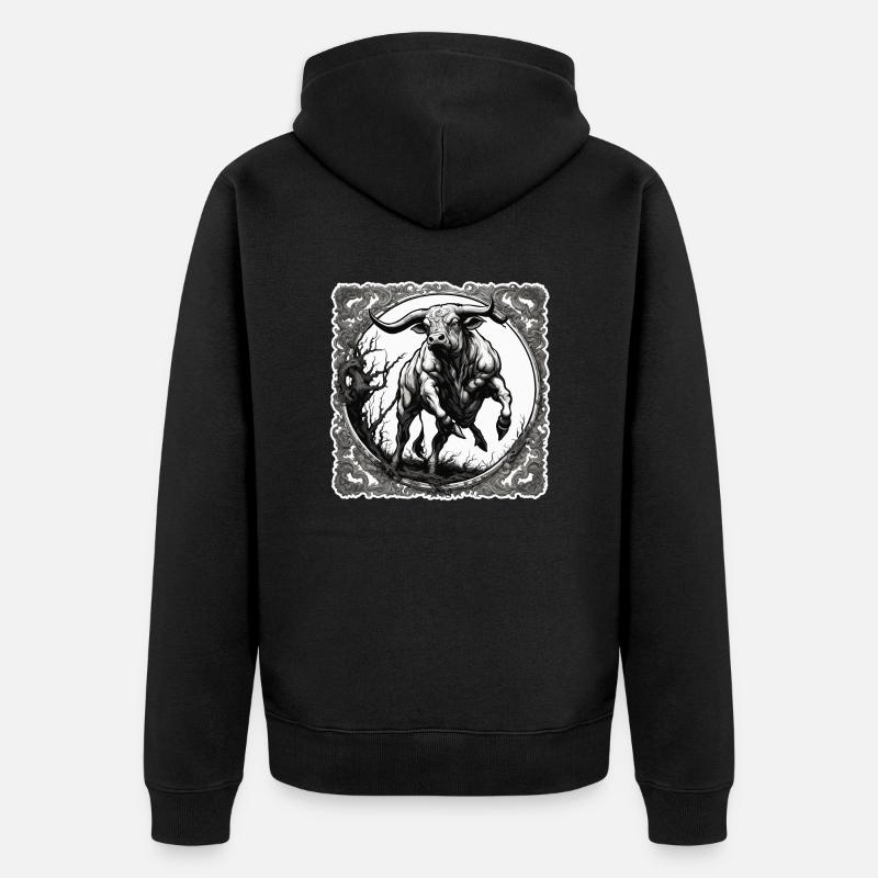 Stier / Bulle / Tier / Hörner / Stierkampf - Unisex Premium Bio Zip Hoodie - Schwarz