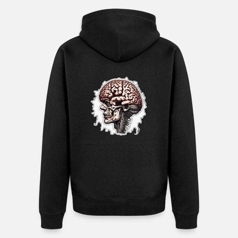 Brain / Knowledge / Intelligence / Clever / Thinking - Unisex Premium Organic Zip Hoodie - black