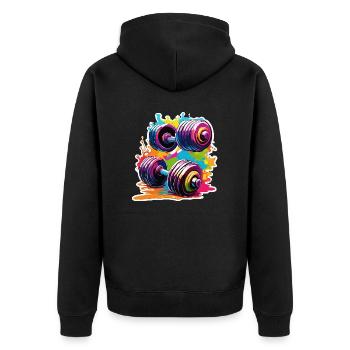 Dumbbell / Weights / Sports / Strength Training / Workout - Unisex Premium Organic Zip Hoodie - black - Back - Nico (187cm)