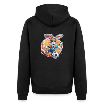 Fußball Hase / Tier / Fußball / Tor / Sport - Unisex Premium Bio Zip Hoodie - Schwarz - Hinten - Nico (187cm)