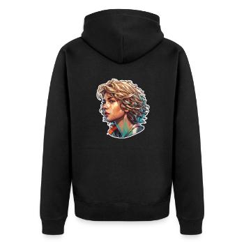 Femme / Dame / Blonde / Jolie / Féminine / Féminine - Veste à capuche bio Premium Unisexe - noir - Dos - Nico (187cm)