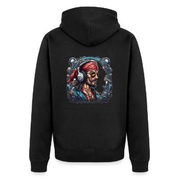 Pirat / Ahoi / Anker / Kapitän / Totenkopf / Rum - Unisex Premium Bio Zip Hoodie - Schwarz - Hinten - Nico (187cm)