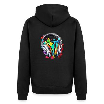 Kopfhörer / Audio / Musik / Klang / Studio / cool - Unisex Premium Bio Zip Hoodie - Schwarz - Hinten - Nico (187cm)