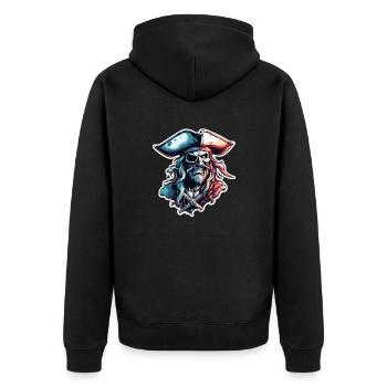 Pirat / Ahoi / Anker / Kapitän / Totenkopf / Rum - Unisex Premium Bio Zip Hoodie - Schwarz - Hinten - Nico (187cm)