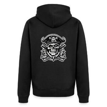 Pirat / Ahoi / Anker / Kapitän / Totenkopf / Rum - Unisex Premium Bio Zip Hoodie - Schwarz - Hinten - Nico (187cm)