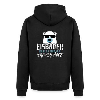 Eisbader kaltes Wasser warmes Herz Eisbaden Eisbad - Unisex Premium Bio Zip Hoodie - Schwarz - Hinten - Nico (187cm)