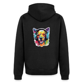 Kopfhörer / Audio / Musik / Tier / Hund / cool - Unisex Premium Bio Zip Hoodie - Schwarz - Hinten - Nico (187cm)