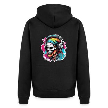 Kopfhörer / Audio / Musik / Totenkopf / cool - Unisex Premium Bio Zip Hoodie - Schwarz - Hinten - Nico (187cm)