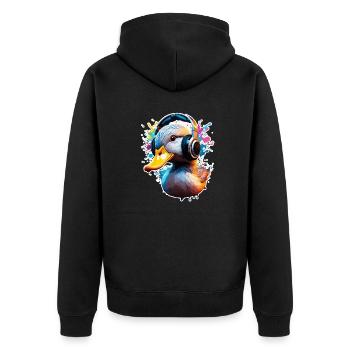Kopfhörer / Audio / Musik / Tier / Ente / cool - Unisex Premium Bio Zip Hoodie - Schwarz - Hinten - Nico (187cm)