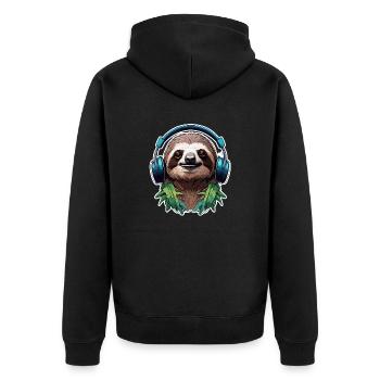 Headphones / Audio / Music / Animal / Sloth / Cool - Unisex Premium Organic Zip Hoodie - black - Back - Nico (187cm)