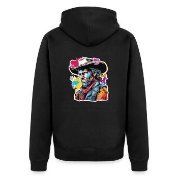 Cowboy / Wilde Westen / Wüste / Lasso / Rodeo - Unisex Premium Bio Zip Hoodie - Schwarz - Hinten - Nico (187cm)