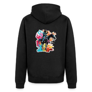 Cowboy / Wilde Westen / Wüste / Lasso / Rodeo - Unisex Premium Bio Zip Hoodie - Schwarz - Hinten - Nico (187cm)