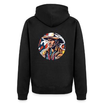 Cowboy / Wilde Westen / Wüste / Lasso / Rodeo - Unisex Premium Bio Zip Hoodie - Schwarz - Hinten - Nico (187cm)