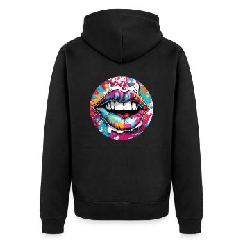 Mund / Lippen / Zähne / Zunge / lächeln / Kuss - Unisex Premium Bio Zip Hoodie - Schwarz - Hinten - Nico (187cm)