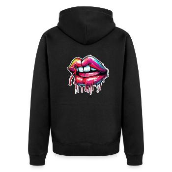 Mund / Lippen / Zähne / Zunge / lächeln / Kuss - Unisex Premium Bio Zip Hoodie - Schwarz - Hinten - Nico (187cm)