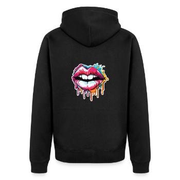 Mund / Lippen / Zähne / Zunge / lächeln / Kuss - Unisex Premium Bio Zip Hoodie - Schwarz - Hinten - Nico (187cm)