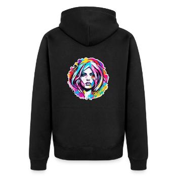 Femme / Jolie / Portrait / Cheveux colorés / Modèle - Veste à capuche bio Premium Unisexe - noir - Dos - Nico (187cm)