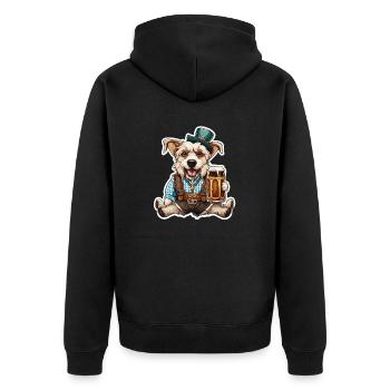 Lederhose / Tier / Tracht / Tradition / Hund - Unisex Premium Bio Zip Hoodie - Schwarz - Hinten - Nico (187cm)