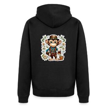 Lederhose / Tier / Tracht / Tradition / Affe - Unisex Premium Bio Zip Hoodie - Schwarz - Hinten - Nico (187cm)