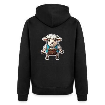 Lederhose / Tier / Tracht / Tradition / Schaf - Unisex Premium Bio Zip Hoodie - Schwarz - Hinten - Nico (187cm)