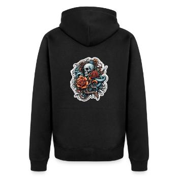 Skull / Totenkopf / Skelett / Gothic / Tattoo - Unisex Premium Bio Zip Hoodie - Schwarz - Hinten - Nico (187cm)