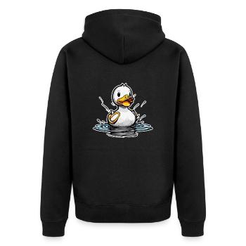 Gummiente / Badeente / Wasser / Badewanne - Unisex Premium Bio Zip Hoodie - Schwarz - Hinten - Nico (187cm)
