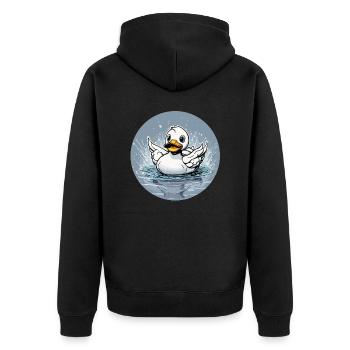 Gummiente / Badeente / Wasser / Badewanne - Unisex Premium Bio Zip Hoodie - Schwarz - Hinten - Nico (187cm)