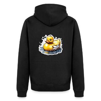 Gummiente / Badeente / Wasser / Badewanne - Unisex Premium Bio Zip Hoodie - Schwarz - Hinten - Nico (187cm)