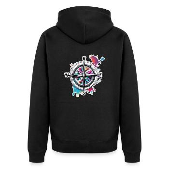 Kompass / Himmelsrichtung / Reisen / Survival - Unisex Premium Bio Zip Hoodie - Schwarz - Hinten - Nico (187cm)