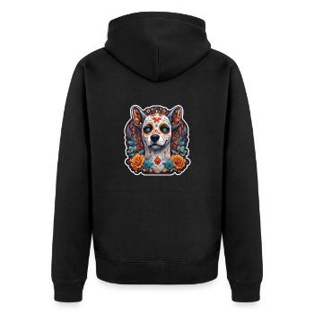 La Catrina/ Tattoo / Mexiko / Tier / Hund - Unisex Premium Bio Zip Hoodie - Schwarz - Hinten - Nico (187cm)