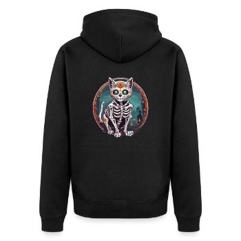 La Catrina/ Tattoo / Mexiko / Tier / Katze - Unisex Premium Bio Zip Hoodie - Schwarz - Hinten - Nico (187cm)