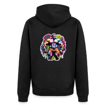 Bodybuilder / Sport / Fitness / Affe / Muskeln - Unisex Premium Bio Zip Hoodie - Schwarz - Hinten - Nico (187cm)