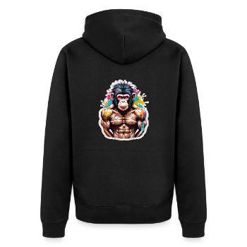 Bodybuilder / Sports / Fitness / Monkey / Muscles - Unisex Premium Organic Zip Hoodie - black - Back - Nico (187cm)