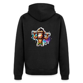 Bodybuilder / Sport / Fitness / Affe / Muskeln - Unisex Premium Bio Zip Hoodie - Schwarz - Hinten - Nico (187cm)