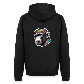 Affe / Tier / Zoo / Schimpanse / Wild / Comic - Unisex Premium Bio Zip Hoodie - Schwarz - Hinten - Nico (187cm)