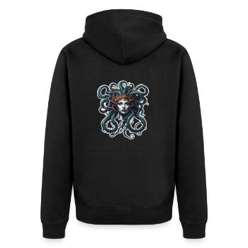 Medusa / griechische Mythologie / Schlangenkopf - Unisex Premium Bio Zip Hoodie - Schwarz - Hinten - Nico (187cm)